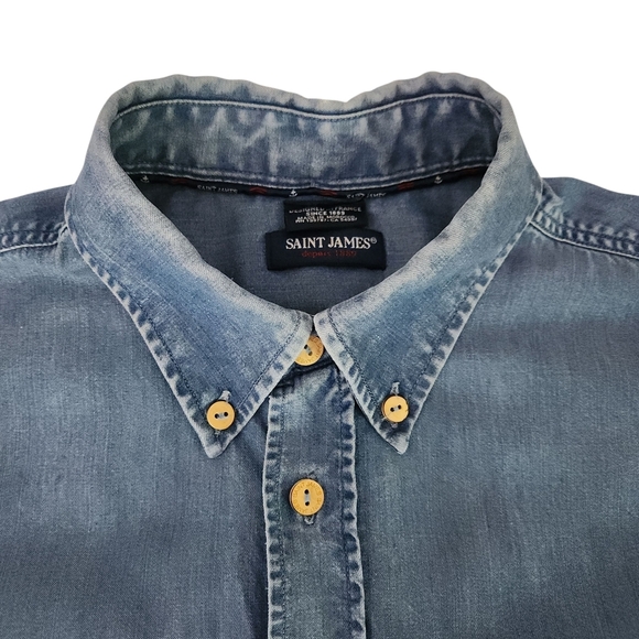 SAINT JAMES Chambray Shirt “Frédéric” Style 100% TENCEL short sleeve m - Picture 6 of 13